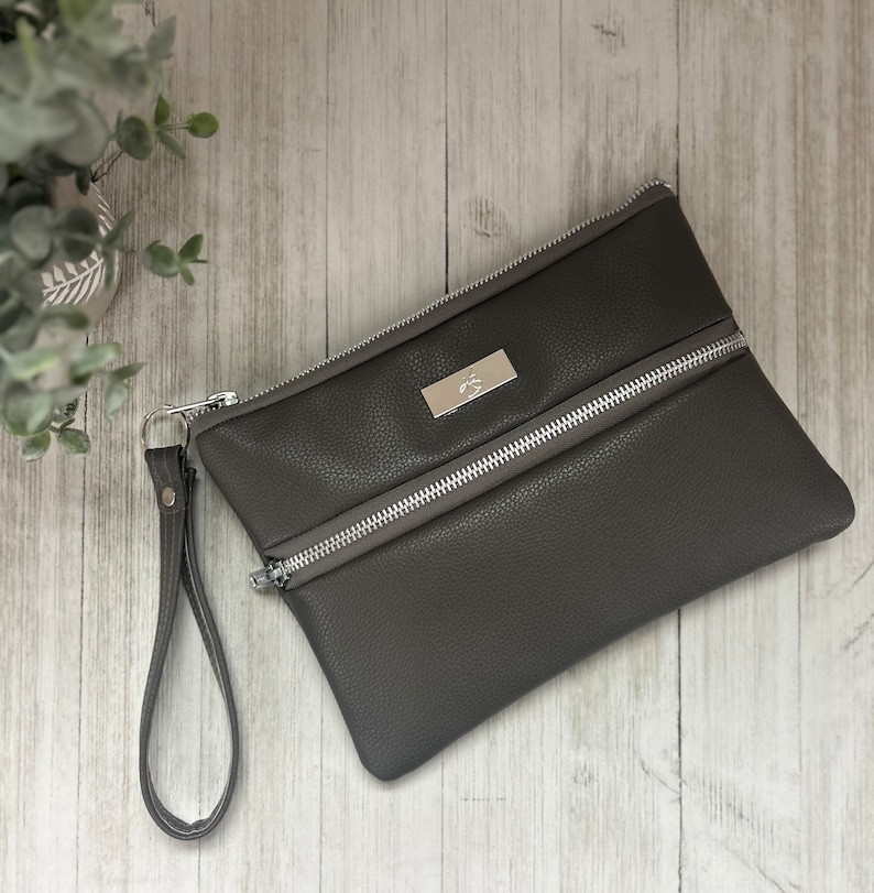 Fossil Gray Vegan Leather wristlet handbag