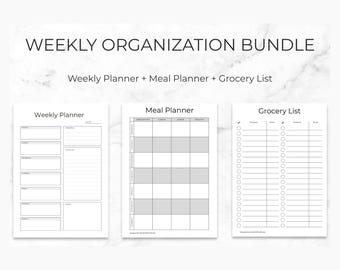 Pacchetto di organizzazione settimanale / Planner settimanale + Planner pasti + Lista della spesa / Set stampabile A4 e US Letter / Download immediato