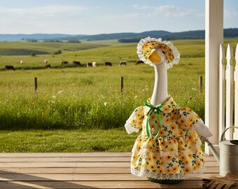Abbigliamento rustico per oche da veranda, completo giallo con margherite per oche da 58 cm, decorazione da giardino