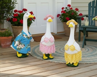 Set verandagans, seizoensgebonden ganskleding voor buitendecoratie, schattige tuinganskostuums