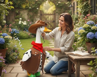 Outfit Western Porch Goose – Cowboygans-kledingset voor 23-inch gans, rustiek tuindecor