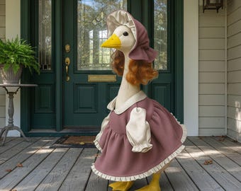 Vintage stijl veranda gans outfit – handgemaakte jurk met muts voor veranda gans