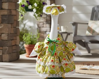 Avocado Print Porch Goose Outfit – Adorable Green Avocado Dress for 23in Goose