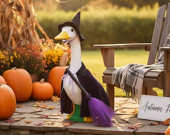 Hexen-Veranda-Gans-Outfit für 23-Zoll-Gans, Halloween-Gänsekostüm mit Hut und Umhang, Herbst-Yard-Dekor
