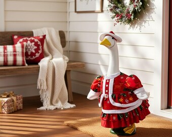 Weihnachtsgans-Kleidungsset für 23-Zoll-Veranda-Gans, Weihnachtsveranda-Dekor-Kleidungsset im klassischen roten Feiertagsstil