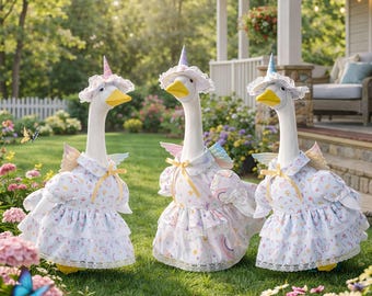 Cottage stijl veranda gans outfit – gevleugelde gans jurk voor 23" gans, tuin veranda decor