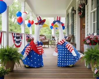 Outfit patriottische veranda gans – rood-blauwe sterjurk voor 23-inch gans, zomertuindecor