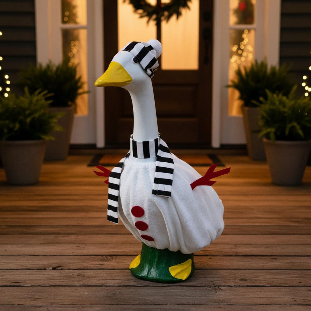 Snowman Style Porch Goose Clothing | Winter Goose Outfit | Front Porch ...