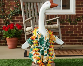 Porch Goose-outfitset – zomerjurk met bloemen en gele stippenjurk voor buitendecoratie gans