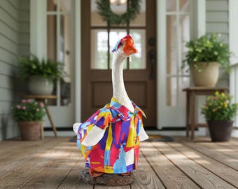Kleurrijke gans-outfit veranda | Artistieke ganskleding voor tuin en veranda