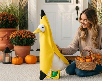 Grappige outfit verandagans banaan en chili – past 23" gansstandbeeld – grillig tuindecor