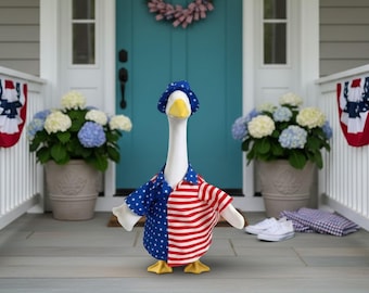 Completo patriottico da portico per oca da 58 cm, set composto da camicia e cappello rossi, bianchi e blu, decorazione per le vacanze estive.