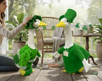 St. Patrick's Day-outfit voor gans met klaverdessin – Porch Goose Decor