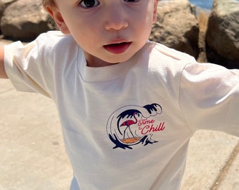 FREE SHIPPING! Time to Chill Infant/Toddler Summer T-shirt, Flamingo Surfing Shirt for Kids, Summer Toddler Shirt, Graphic Tees for Kids