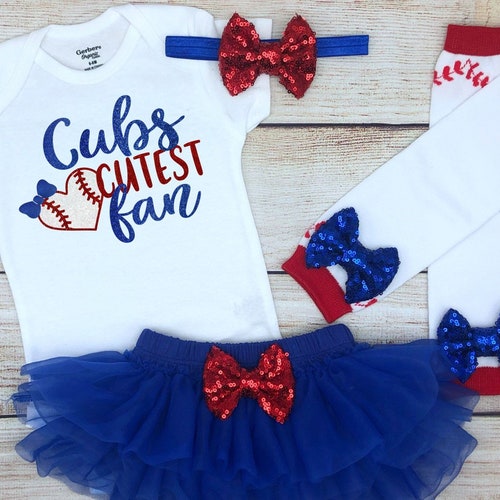 Cubs Cutest Fan Baby Girl Baseball Outfit Baseball Baby Etsy