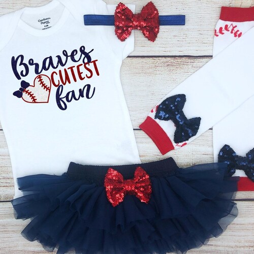 Braves Cutest Fan Baby Girl Baseball Outfit Baseball Baby Etsy