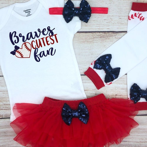Braves Cutest Fan Baby Girl Baseball Outfit Baseball Baby Etsy