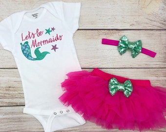 Lets be Mermaids Baby Girl Outfit, Newborn Baby Mermaid Outfit, Coming Home Mermaid Baby Girl Set, Infant Mermaid Bodysuit