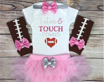 Tutus and Touchdowns Baby Girl Football Outfit, Baby Girl Football Bodysuit, Pink and Silver Baby Girl Football Clothes