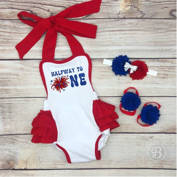 4th of July 1/2 Birthday Outfit, Baby's 6 Month Birthday, Patriotic 1/2 Birthday Romper, Baby Girl July 1/2 Birthday, Halfway to One