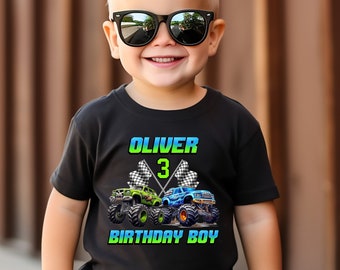 Personalized Monster Truck Birthday T-Shirt, Birthday Boy Monster Truck Shirt, Custom Monster Truck Birthday Family Tees