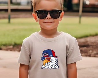 Patriotic Bald Eagle 4th of July T-Shirt, Eagle Wearing Patriotic Sunglasses Shirt, 4th of July Family Tees, Heather Dust Toddler Shirt