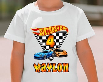 Personalized Kids Race Car Birthday T-Shirt, Racecar Themed Birthday Party, Custom Racing Wheels Birthday Family Tees