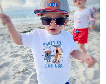 FREE SHIPPING! Party in the USA Infant/Toddler T-shirt, Retro 4th of July Shirt for Kids, Groovy 4th of July Toddler Shirt