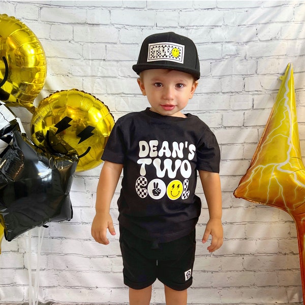 Personalized Two Cool Toddler Birthday Shirt and Hat, 2nd Birthday Outfit for Kids, Toddler Boy Two Cool Birthday Shirt and Hat, Family Tees