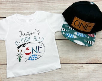 Personalized O'Fishally One 1st Birthday Shirt and Hat, 1st Birthday Outfit for Kids, O-Fish-Ally One Boy's First Birthday Shirt and Hat