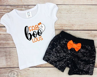 Fab Boo Lous Toddler Girl Outfit, Spooky Children's Halloween Shirt, Fall Clothes for Girls, Cute Halloween Girls Outfit