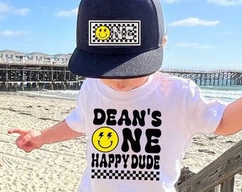 Personalized One Happy Dude Birthday T-Shirt and Hat, One Happy Dude Themed Birthday Party, Custom One Happy Dude Family Shirts and Hats