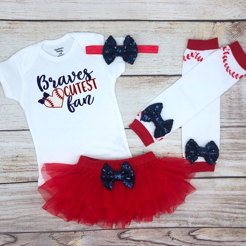 Braves Cutest Fan Baby Girl Baseball Outfit Baseball Baby Etsy