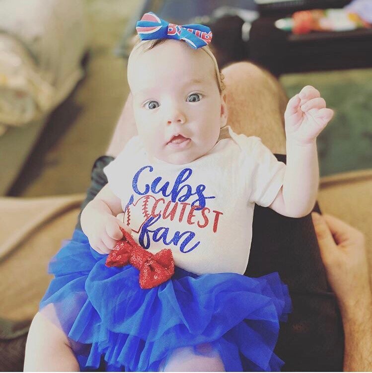 Cubs Cutest Fan Baby Girl Baseball Outfit Baseball Baby Etsy