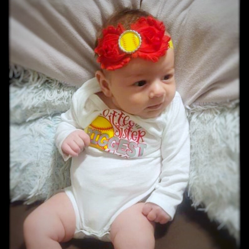 Little Sister Biggest Fan Baby Girl Softball Outfit Little Etsy