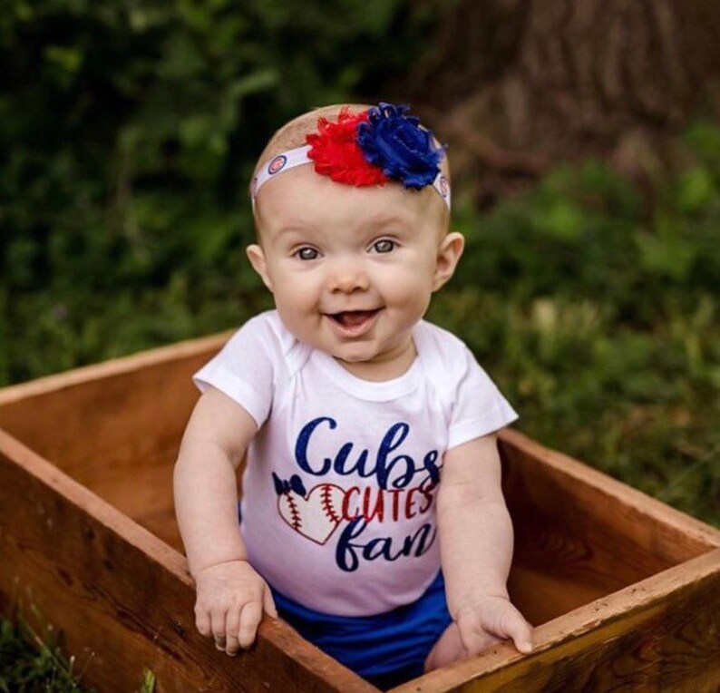 Cubs Cutest Fan Baby Girl Baseball Outfit Baseball Baby Etsy