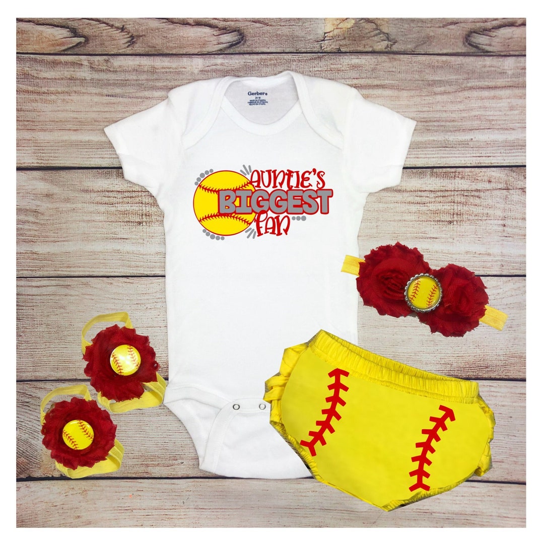 Auntie's Biggest Fan Baby Girl Softball Outfit, Baby Girl Softball