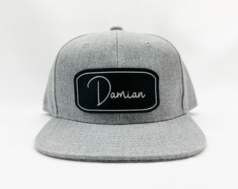 Personalized Name Infant/Toddler Snapback Hat, Custom Toddler Hat, Vegan Leather Patch Hat, Cursive Font Name Hat