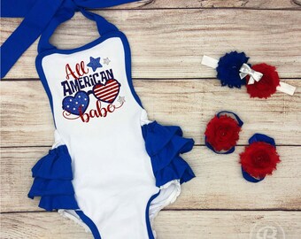 All American Babe Baby Girl Romper, 4th of July Baby Girl Clothes, Fourth of July Baby Girl Outfit, All American Babe Baby Girl Outfit