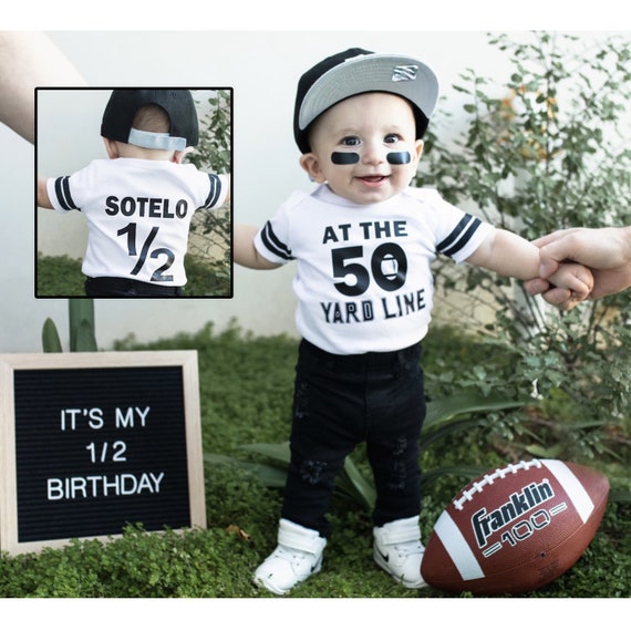 FREE SHIPPING Personalized Half Birthday Football Onesie 6 Month Birthday Football Onesie Boys Football Half Birthday Bodysuit Etsy