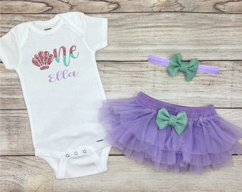 ONEder the Sea Baby Girl 1st Birthday Outfit, Mermaid First Birthday Onesie®, Mermaid Under the Sea 1st Birthday Outfit