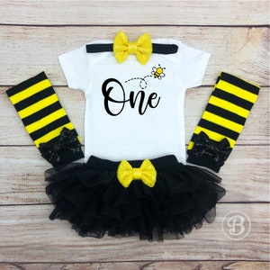 1st Bee Day Baby Girl Outfit, Baby&#39;s First Birthday, Bumblebee Birthday Baby Girl Bodysuit, Baby Girl Honey Bee First Birthday Outfit