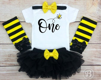1st Bee Day Baby Girl Outfit, Baby's First Birthday, Bumblebee Birthday Baby Girl Bodysuit, Baby Girl Honey Bee First Birthday Outfit