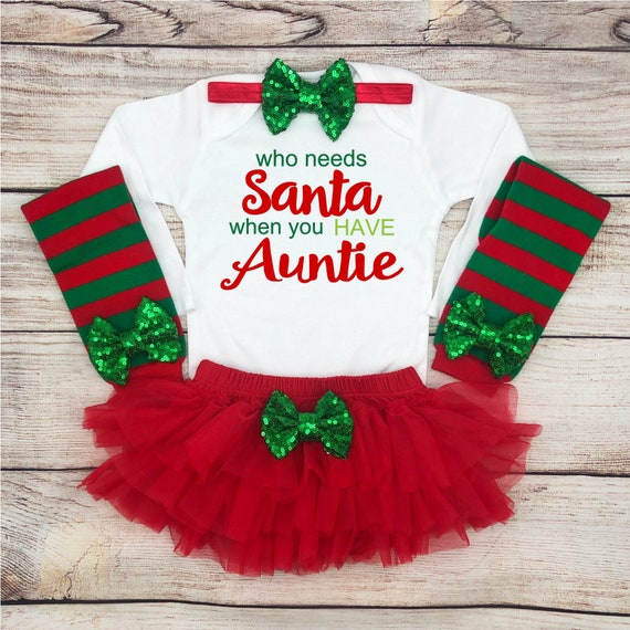 Holiday Time Infant Girl Red Who Needs Santa Have Auntie Christmas Bodysuit
