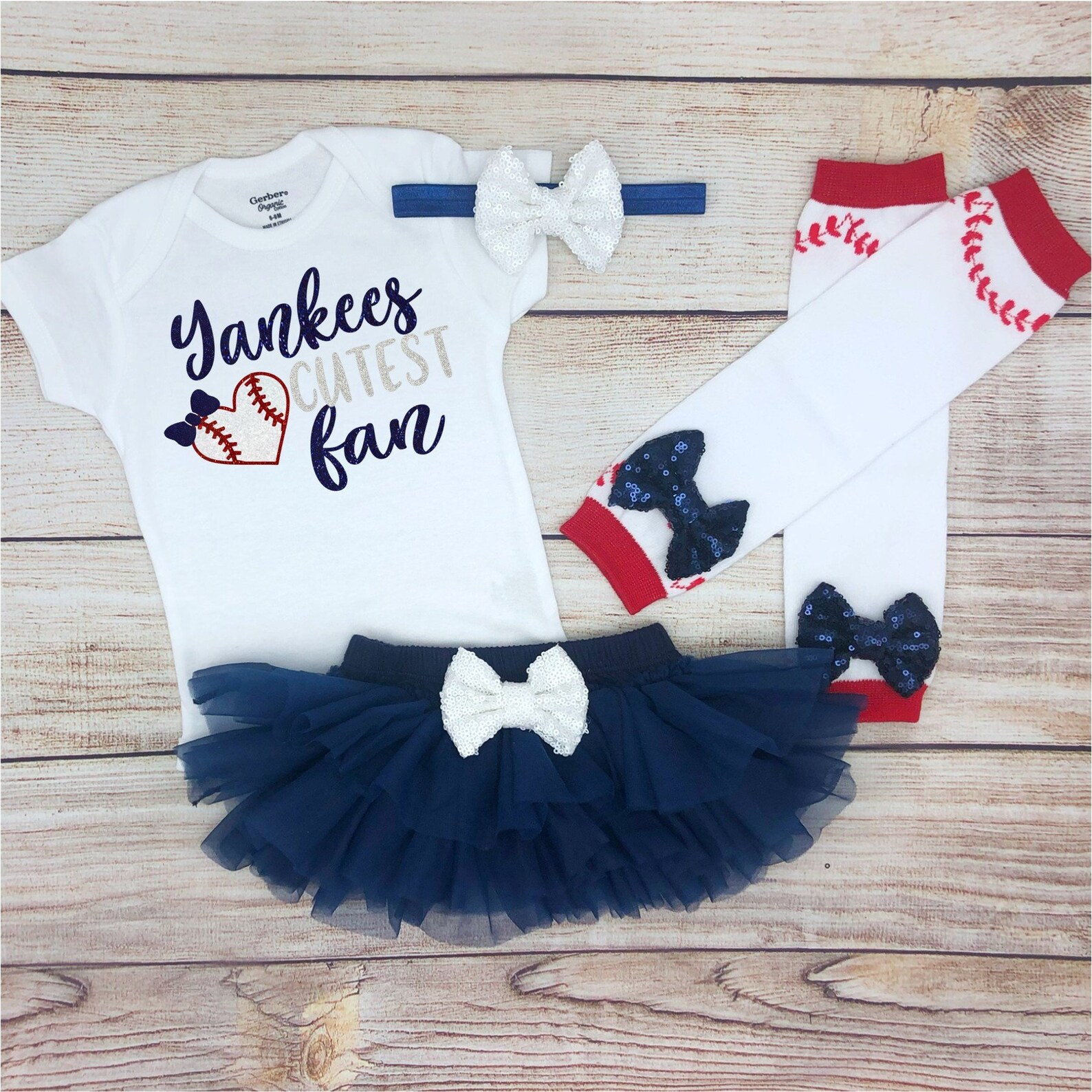 Yankees Cutest Fan Baby Girl Baseball Outfit Baseball Baby Etsy