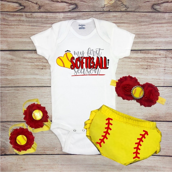 My First Softball Season Baby Girl Softball Outfit Softball Etsy