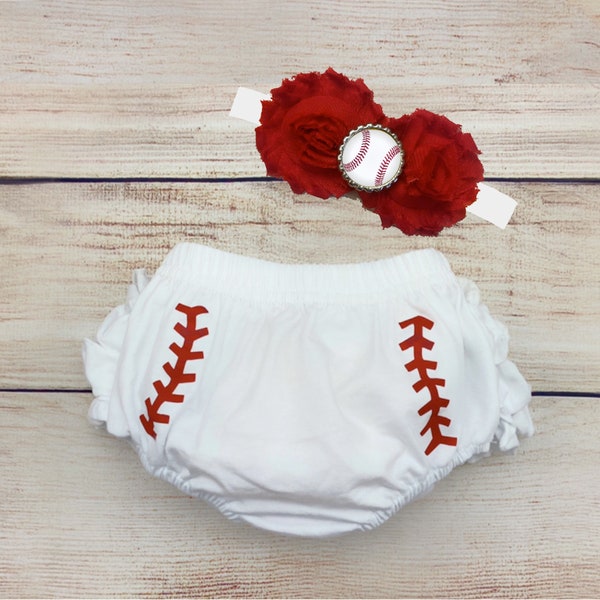 Baby Girl Baseball Ruffle Bloomers and Headband Set, Baseball Baby Accessories