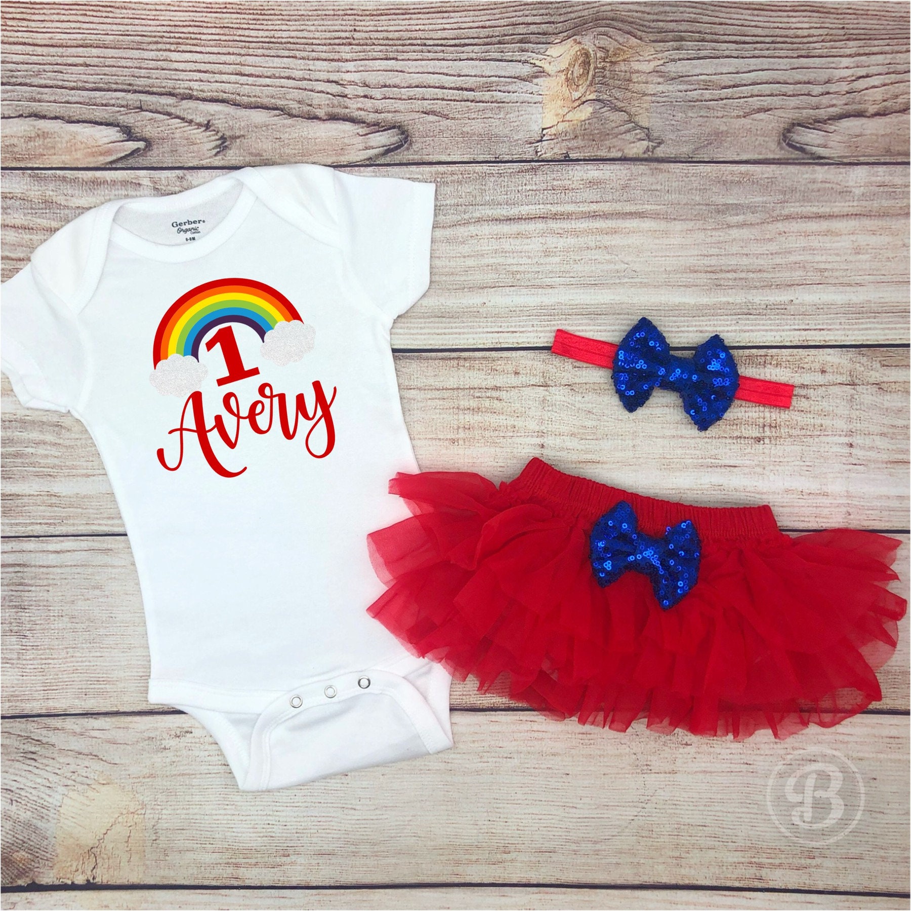 Personalized Rainbow 1st Birthday Baby Girl Outfit Rainbow Etsy