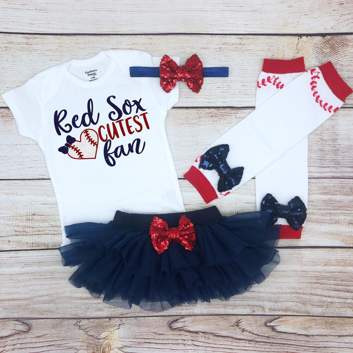 Red Sox Cutest Fan Baby Girl Baseball Outfit Baseball Baby Etsy
