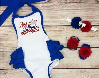 Little Miss Independent Baby Girl Romper, 4th of July Baby Girl Clothes, Fourth of July Baby Girl Outfit, Patriotic Baby Girl Outfit